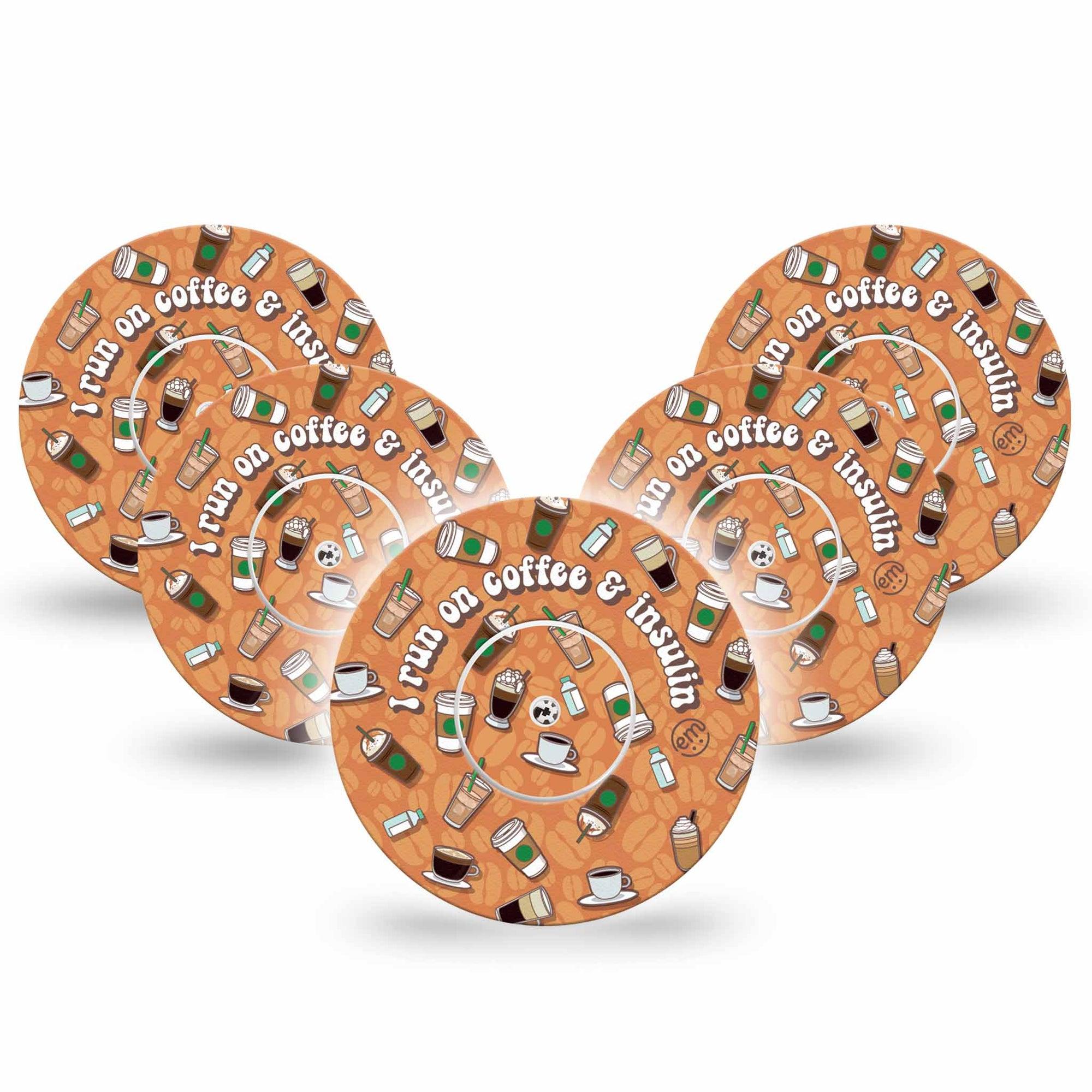 ExpressionMed Coffee and Insulin Libre Tape 5-Pack Iced Coffee and Meds, CGM Fixing Ring Design, Abbott Lingo