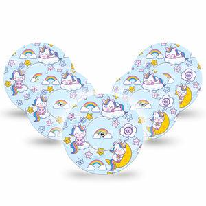 ExpressionMed Sleeping Unicorns Libre Tape 5-Pack Stickers and Tapes, Mythical Animal Artwork, CGM Overlay Patch Design, Abbott Lingo