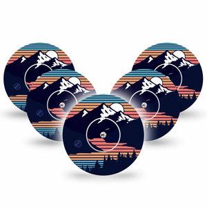 ExpressionMed Retro Mountain Libre Tape 5-Pack Sticker and Tapes, Mountain Terrain, CGM Fixing Ring Patch Design, Abbott Lingo