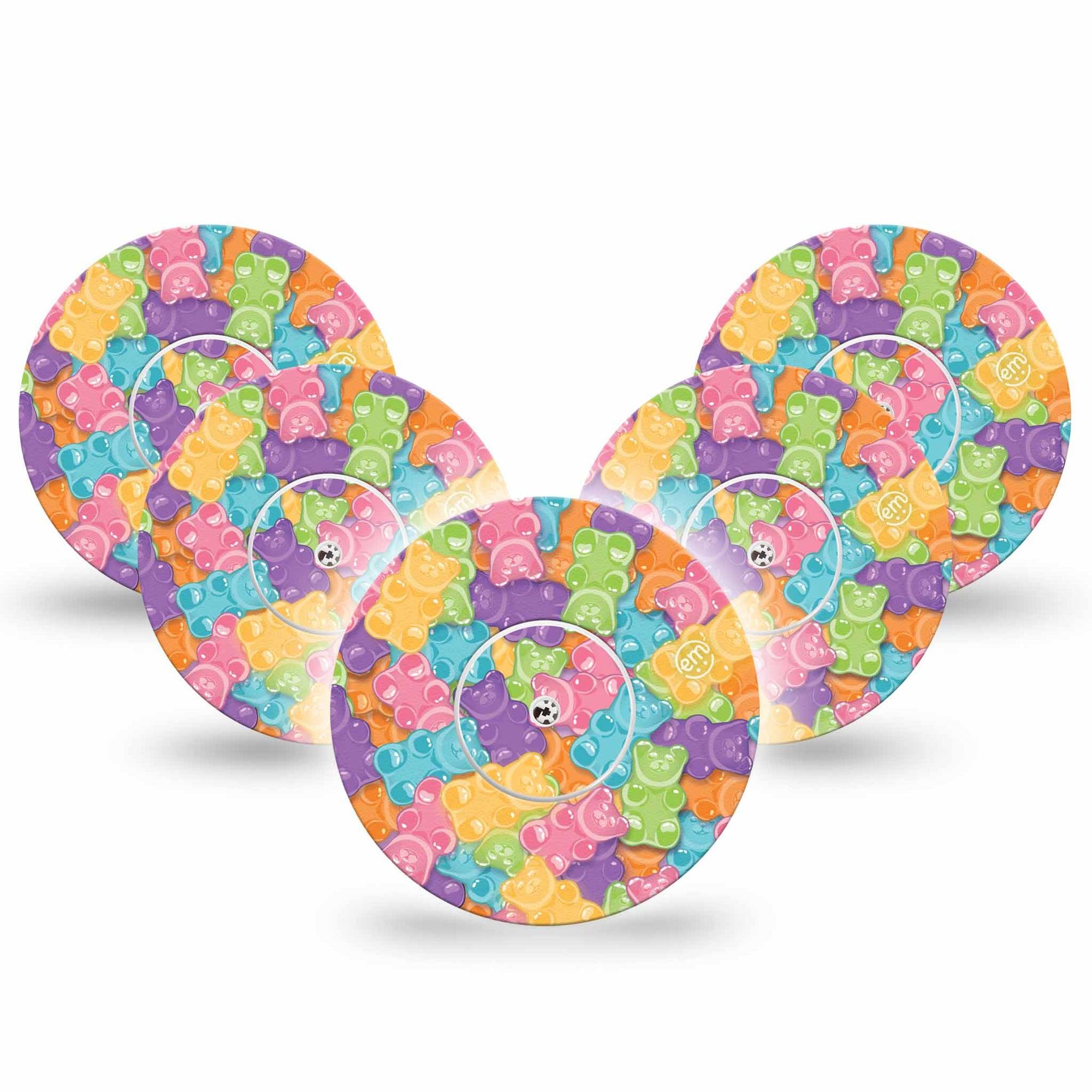 ExpressionMed Gummy Bears Libre Tape 5-Pack Stickers and Tapes, Multicolored Candies, CGM Overlay Patch Design, Abbott Lingo