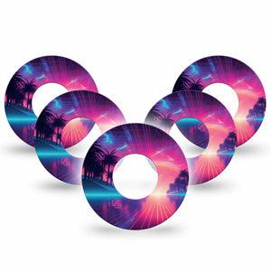 ExpressionMed Neon Synthwave Libre Tape 5-Pack Awesome Sunset Artwork, CGM Adhesive Patch Design, Abbott Lingo