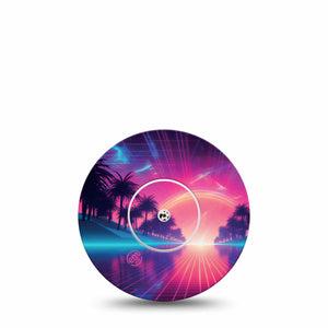 ExpressionMed Neon Synthwave Freestyle Libre and Libre 2 Plus Tape, Abbott Lingo, Single Tape and Single Sticker Neon Retrowave,  Fixing Ring Tape Continuous Glucose Monitor Design