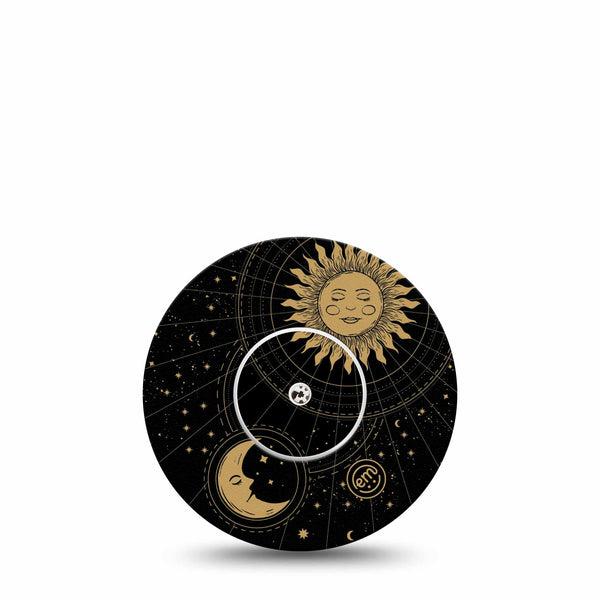 ExpressionMed Cosmic Vibes Libre Tape Stunning Sun and Moon, CGM Overlay Patch Design, Abbott Lingo with center sticker