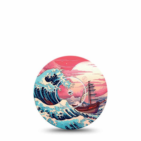 ExpressionMed Great Wave Libre Tape Single Sticker and Tape, Big Tsunami, CGM Plaster Patch Design, Abbott Lingo
