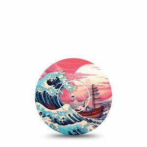 ExpressionMed Great Wave Libre Tape Single Sticker and Tape, Big Tsunami, CGM Plaster Patch Design, Abbott Lingo