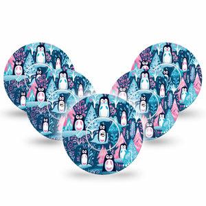 ExpressionMed Penguins Libre Tape, 5-Pack Tape and 5-Pack Sticker, Woodland Birds, CGM Fixing Ring Patch Design, Abbott Lingo
