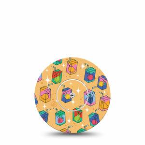 ExpressionMed Juicebox Freestyle Libre, Single Tape and Single Sticker, Fruit Juice Design, CGM Overlay Patch Design, Abbott Lingo