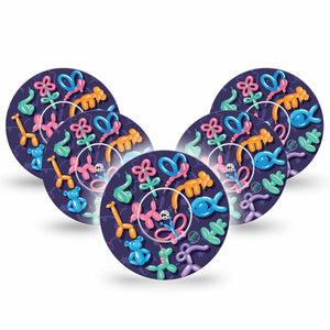 ExpressionMed Balloon Animals Freestyle Libre, 5-Pack Tape and 5-Pack Sticker, Balloon Twisting, Continuous Glucose Monitor, Plaster Patch Design, Abbott Lingo