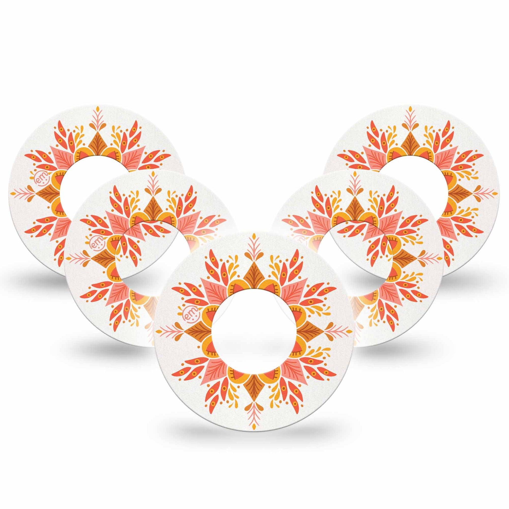 ExpressionMed Psychedelic Mandala Freestyle Libre 5-Pack, Cat Coq Design, Continuous Glucose Monitor, Fixing Ring Tape Design, Abbott Lingo