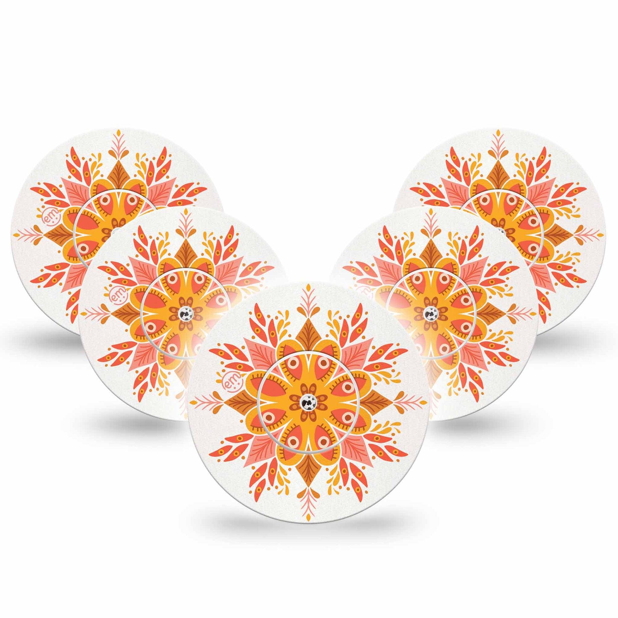 ExpressionMed Psychedelic Mandala Freestyle Libre 5-Pack Tape and 5-Pack Sticker, Cat Coq Design, Continuous Glucose Monitor, Fixing Ring Tape Design, Abbott Lingo