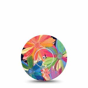 ExpressionMed Flower Song Freestyle Libre Single Painted Daisies by Etta Vee Fixing Ring Tape Continuous Glucose Monitor Design, Abbott Lingo with center sticker