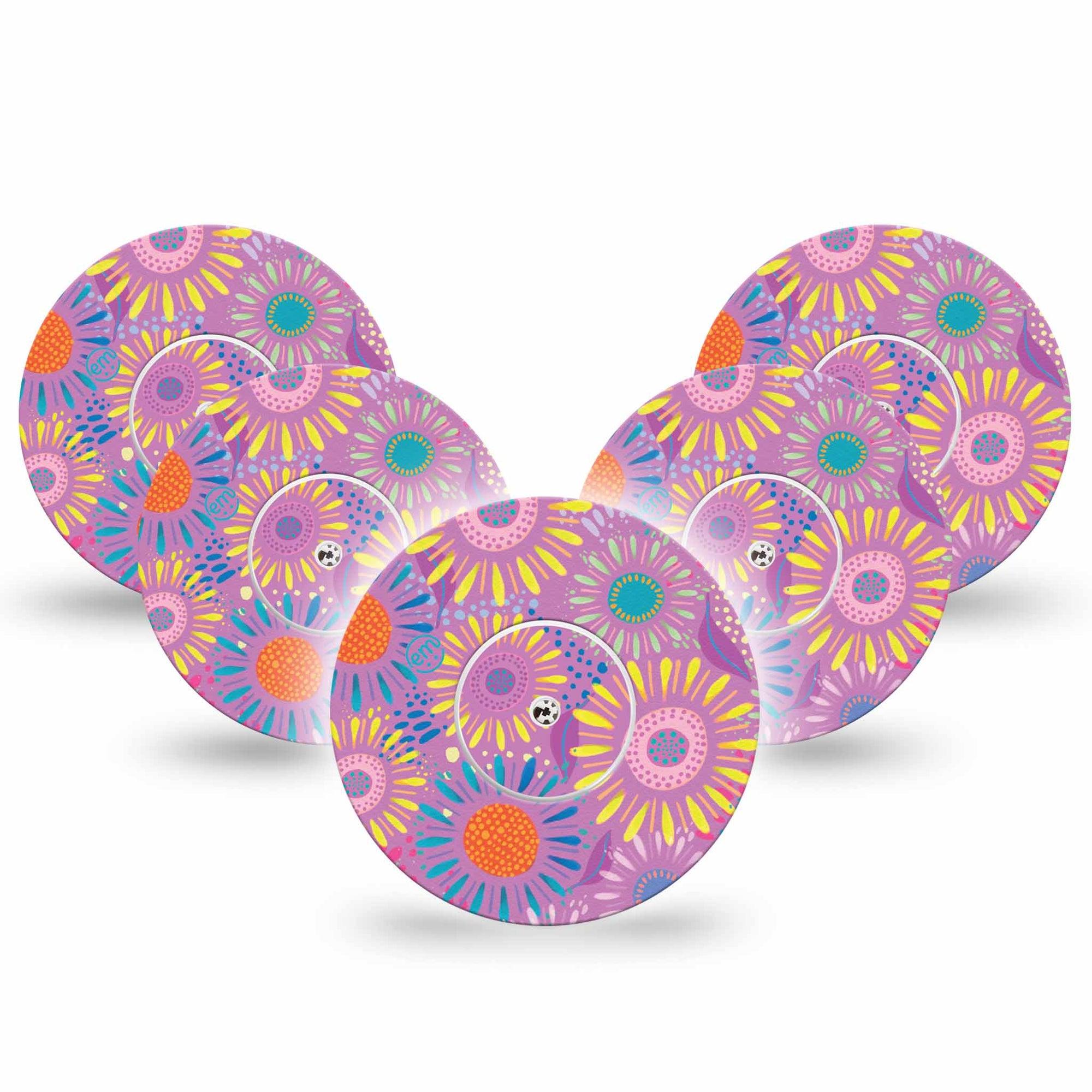 ExpressionMed Giant Daisies Freestyle Libre 5-Pack Exclusive Etta Vee Art Fixing Ring Tape Continuous Glucose Monitor Design, Abbott Lingo