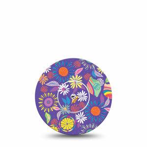 ExpressionMed Purple Flowers Freestyle Libre Single Exclusive Etta Vee Art Fixing Ring Tape Continuous Glucose Monitor Design, Abbott Lingo with center sticker
