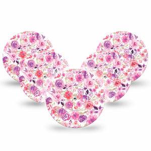 ExpressionMed Romantic Blooms Freestyle Libre 5-Pack Tape and 5-Pack Sticker Bloom Texture Fixing Ring Tape Continuous Glucose Monitor Design, Abbott Lingo