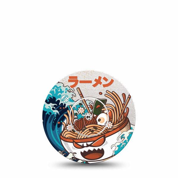 ExpressionMed Angry Ramen Freestyle Libre Single Tape and Single Sticker illustrated ramen Fixing Ring Patch CGM Design, Abbott Lingo