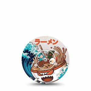 ExpressionMed Angry Ramen Freestyle Libre Single Tape and Single Sticker illustrated ramen Fixing Ring Patch CGM Design, Abbott Lingo