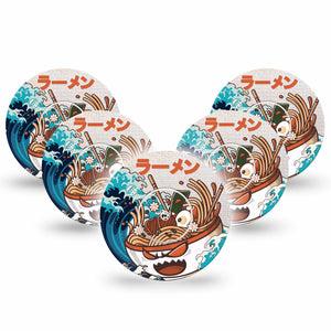 ExpressionMed Angry Ramen Freestyle Libre Tape 5-Pack Tape and 5-Pack Sticker spicy ramen Fixing Ring Tape Continuous Glucose Monitor Design, Abbott Lingo
