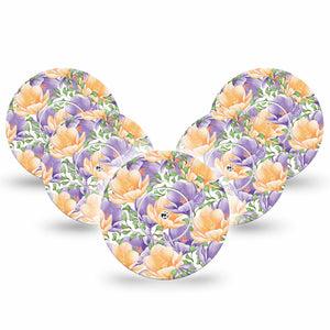 ExpressionMed Crocus Flowers Freestyle Libre 5-Pack spring flowers Fixing Ring Tape Continuous Glucose Monitor Design, Abbott Lingo with center stickers