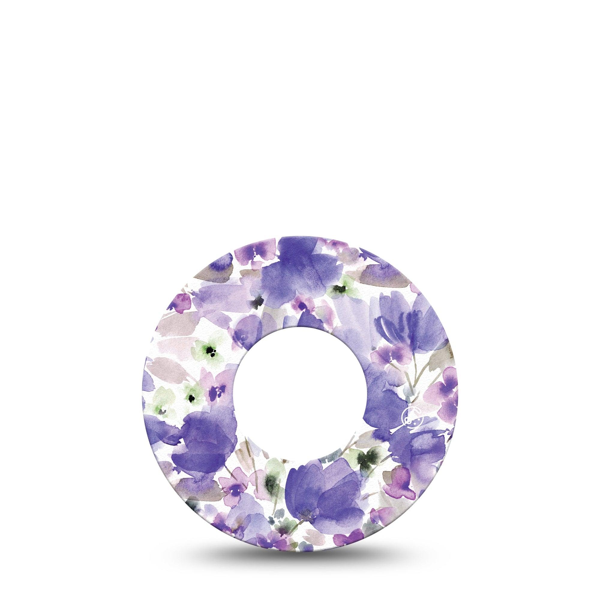 ExpressionMed Italian Blooms Freestyle Libre Tape, Abbott Lingo, Single Tape Watercolor Like Purple Flowers Fixing Ring Tape Continuous Glucose Monitor Design