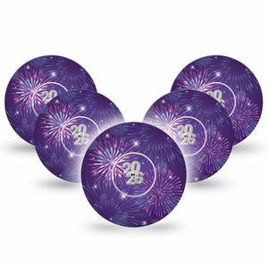 ExpressionMed New Years Celebration Freestyle Libre Tape, Abbott Lingo, Single Tape and Single Sticker Happy New Year, Fixing Ring Tape Continuous Glucose Monitor Design