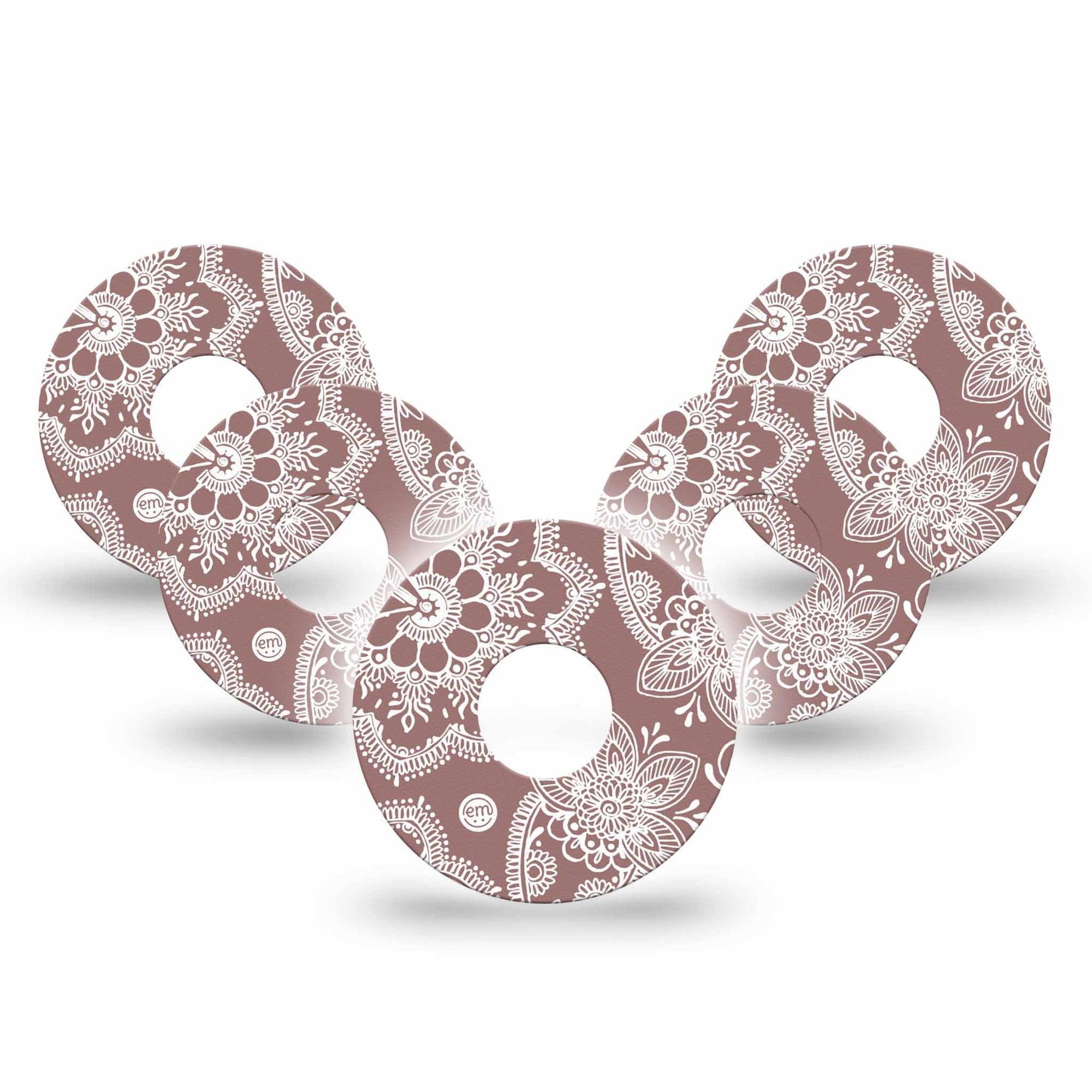 ExpressionMed Henna Libre 3 Tape, 5-Pack, White Floral Art Inspired, CGM Overlay Patch Design