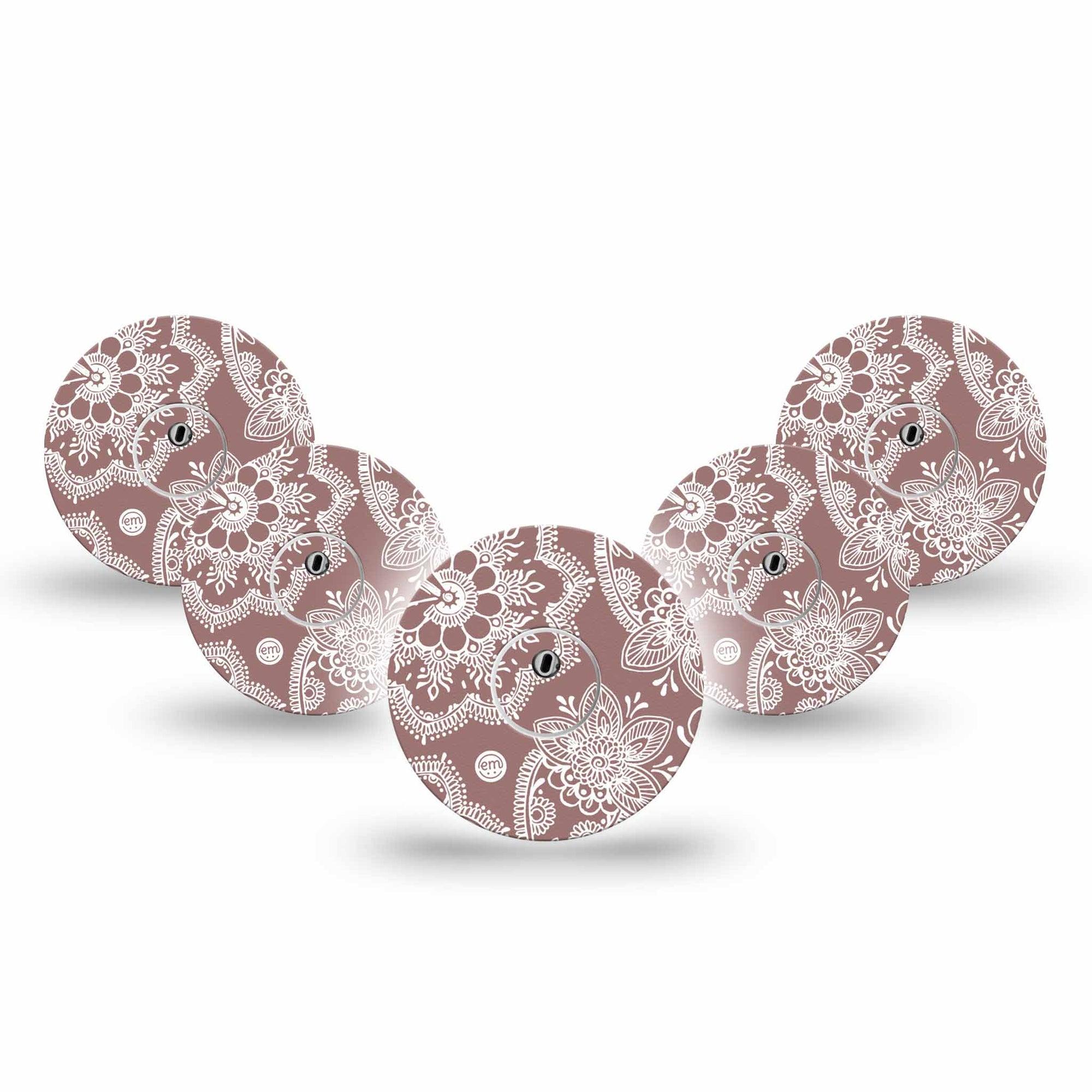 ExpressionMed Henna Freestyle Libre 3 Tape 5-Pack Tape and 5-Pack Sticker Intricate Henna Inspiration, Adhesive Tape Continuous Glucose Monitor Design