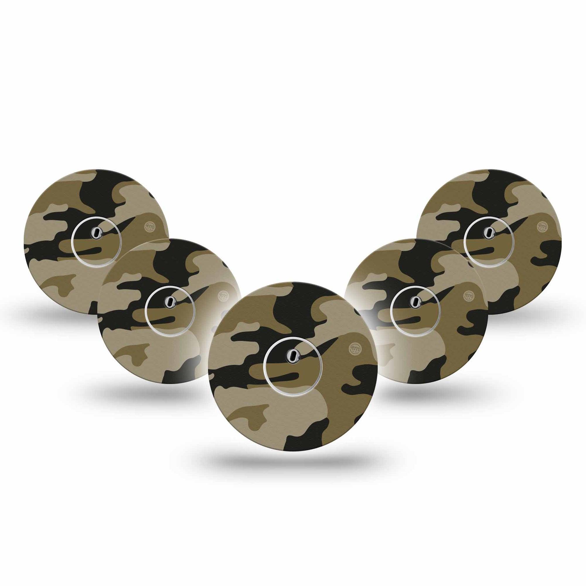 ExpressionMed Camo Freestyle Libre 3 Tape 5-Pack Tape and 5-Pack Sticker Olive green camofaluge, Adhesive Tape Continuous Glucose Monitor Design