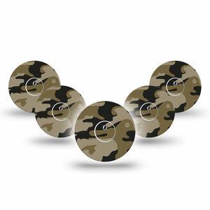 ExpressionMed Camo Freestyle Libre 3 Tape 5-Pack Tape and 5-Pack Sticker Olive green camofaluge, Adhesive Tape Continuous Glucose Monitor Design