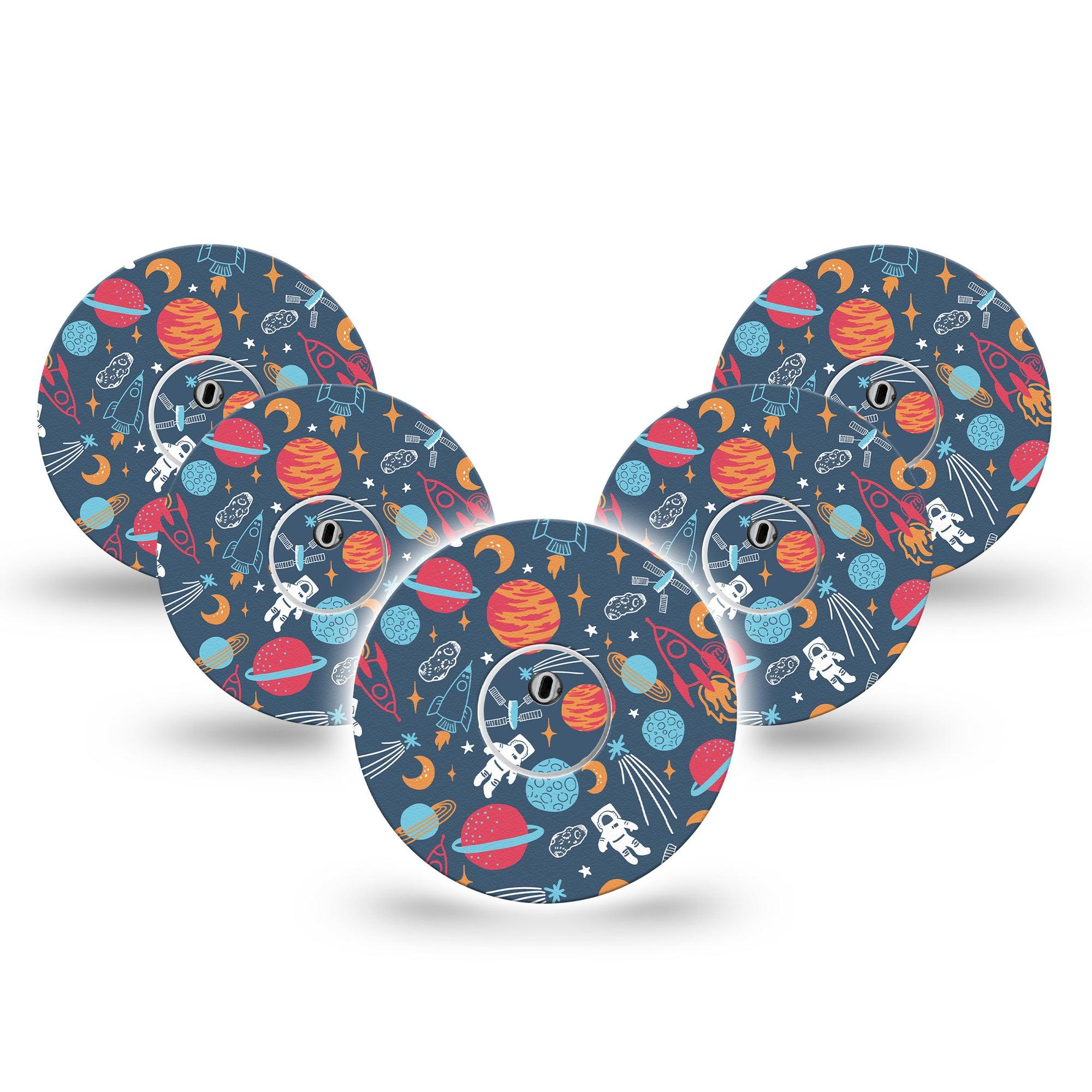 ExpressionMed Space Freestyle Libre 3 and Libre 3 Plus Tape, 5-Pack Tape and 5-Pack Sticker Outerspace Adventure Themed Adhesive Tape Continuous Glucose Monitor Design