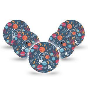 ExpressionMed Space Freestyle Libre 3 and Libre 3 Plus Tape, 5-Pack Tape and 5-Pack Sticker Outerspace Adventure Themed Adhesive Tape Continuous Glucose Monitor Design