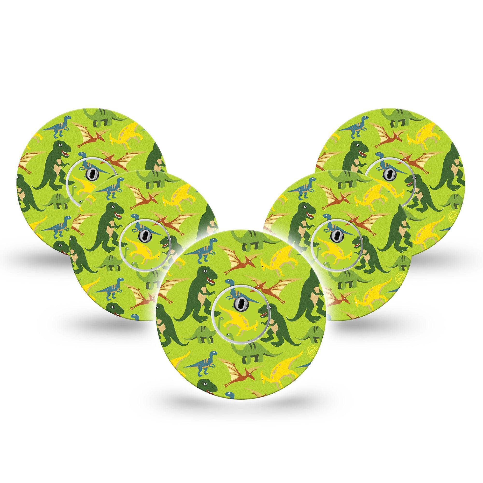 ExpressionMed Daring Dinosaurs Freestyle Libre 3 and Libre 3 Plus Tape, 5-Pack Tape and 5-Pack Sticker Reptilian Realm, Adhesive Tape Continuous Glucose Monitor Design