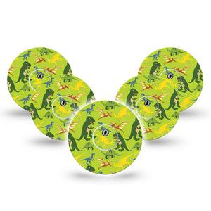 ExpressionMed Daring Dinosaurs Freestyle Libre 3 and Libre 3 Plus Tape, 5-Pack Tape and 5-Pack Sticker Reptilian Realm, Adhesive Tape Continuous Glucose Monitor Design