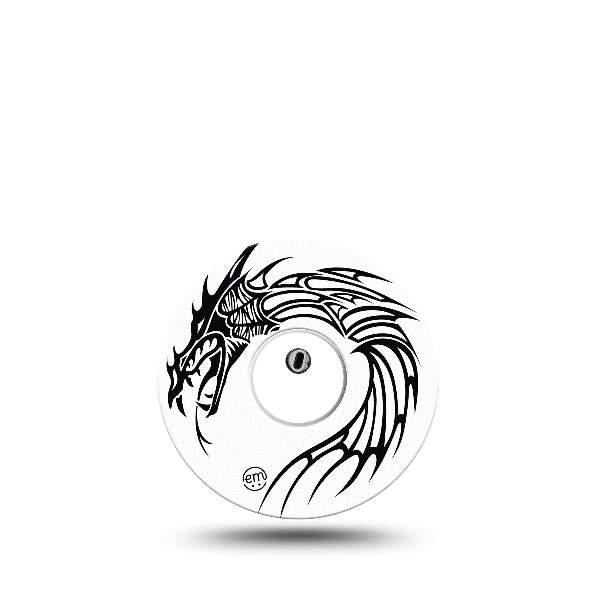 ExpressionMed Dragon Freestyle Libre 3 and Libre 3 Plus Tape Single Tape and Single Sticker Outlined dragon, Adhesive Tape Continuous Glucose Monitor Design