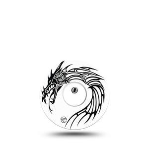 ExpressionMed Dragon Freestyle Libre 3 and Libre 3 Plus Tape Single Tape and Single Sticker Outlined dragon, Adhesive Tape Continuous Glucose Monitor Design