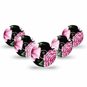 ExpressionMed Intricate Flower Freestyle Libre 3 and Libre 3 Plus Tape 5-Pack Tape and 5-Pack Sticker Large Petaled Flowers, Adhesive Tape Continuous Glucose Monitor Design