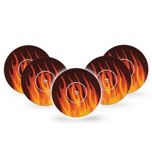 ExpressionMed Roarin' Flame Freestyle Libre and Libre 2 Plus Tape, Abbott Lingo, 5-Pack Tape and 5-Pack Sticker Intense Fire, Fixing Ring Tape Continuous Glucose Monitor Design
