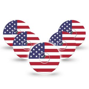ExpressionMed U.S. Flag Freestyle Libre 3 and Libre 3 Plus Tape, 5-Pack Tape and 5-Pack Sticker American Flag, Adhesive Tape Continuous Glucose Monitor Design