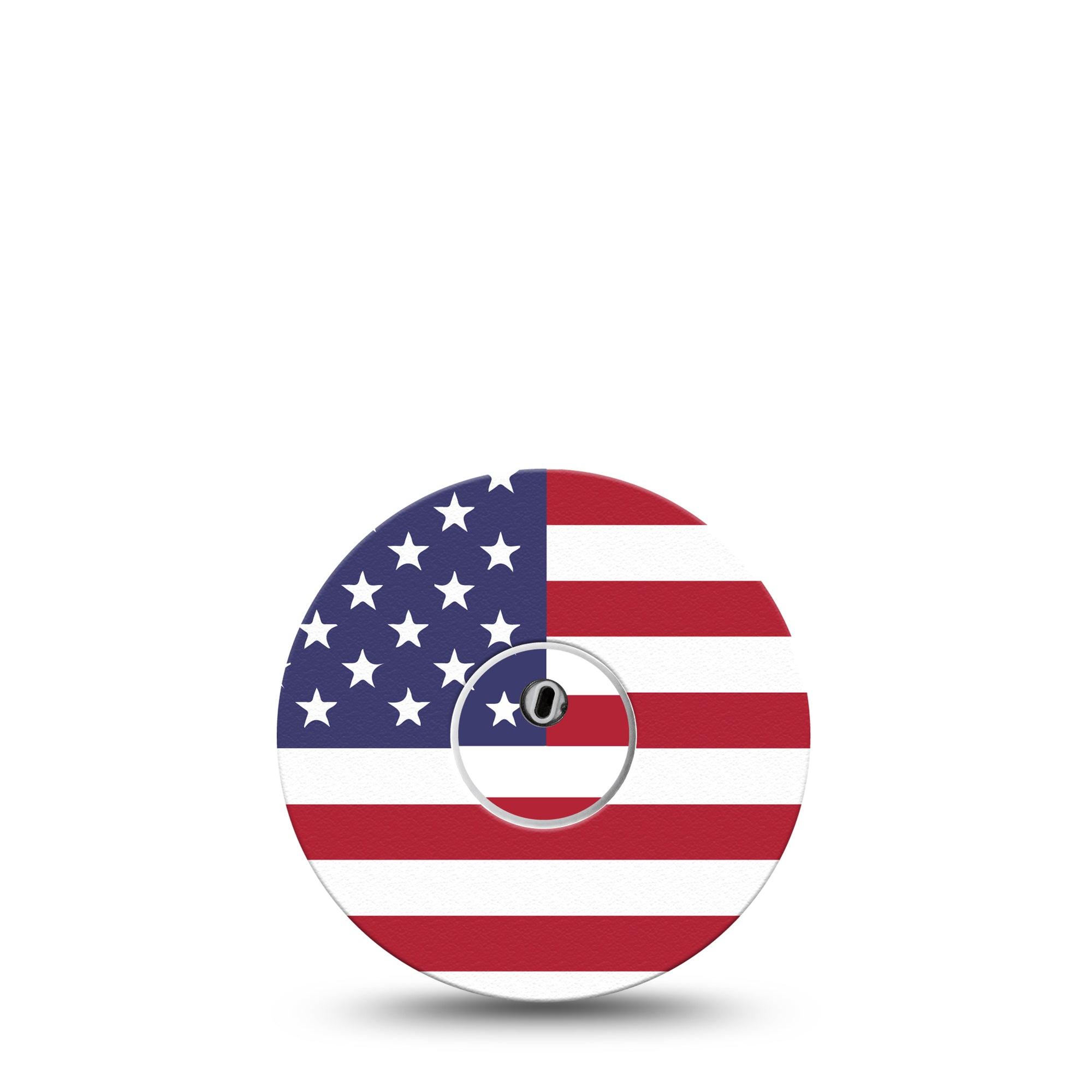 U.S Flag Libre 3 Transmitter Sticker, Single, Stars And Stripes Flag Themed, Libre 3 Vinyl Center Sticker, With Matching Libre 3 Tape, CGM Overlay Patch Design
