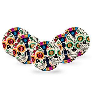 ExpressionMed Dia De Los Muertos Freestyle Libre and Libre 2 Plus Tape, Abbott Lingo, 5-Pack Tape and 5-Pack Sticker Skull Decor, Fixing Ring Tape Continuous Glucose Monitor Design