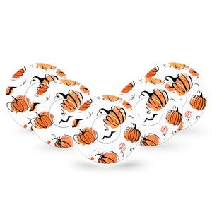 ExpressionMed Pumpkins Freestyle Libre and Libre 2 Plus Tape, Abbott Lingo, 5-Pack Tape and 5-Pack Sticker Jack-o'-lanterns, Fixing Ring Tape Continuous Glucose Monitor Design