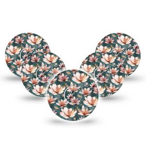 ExpressionMed Magnolia Freestyle Libre 3 and Libre 3 Plus Tape, 5-Pack Tape and 5-Pack Sticker  Sweet-Scented Florals Inspired, Adhesive Tape Continuous Glucose Monitor Design