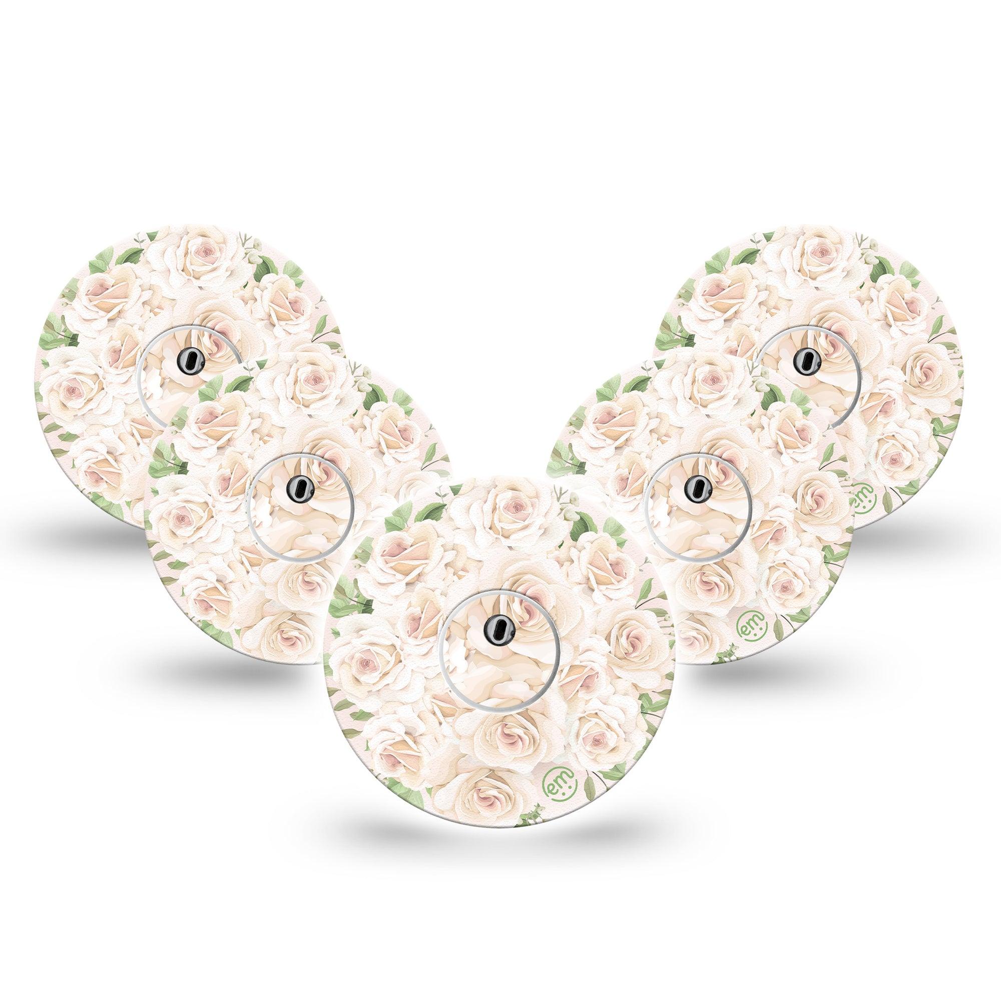 ExpressionMed Wedding Bouquet Freestyle Libre 3 and Libre 3 Plus Tape, 5-Pack Tape and 5-Pack Sticker Romantic Roses, Adhesive Tape Continuous Glucose Monitor Design