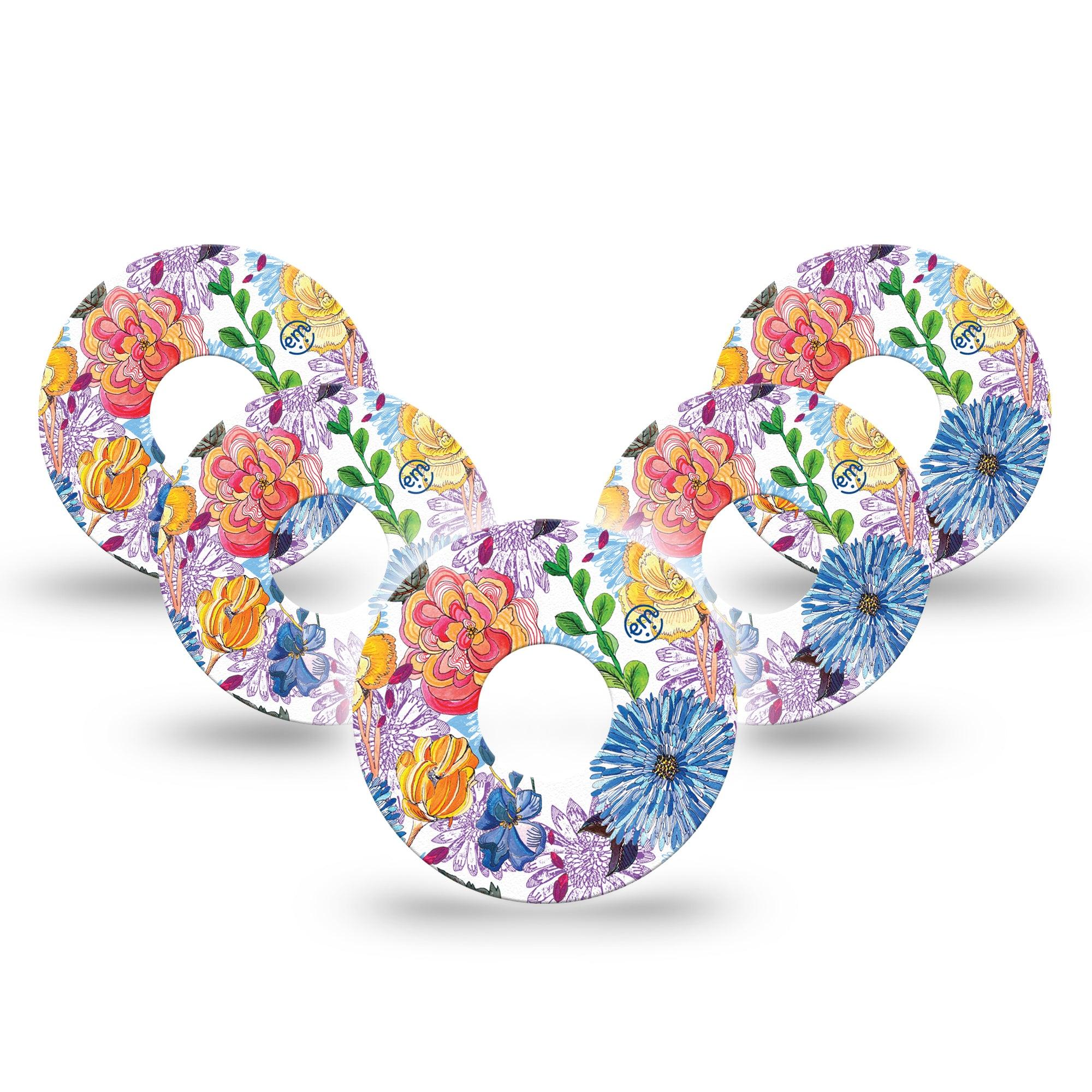 Stylised Floral Libre 3 Tape, 5-Pack, Floral Fantasy Inspired, CGM Overlay Patch Design