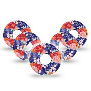 Chinoise Flowers Libre 3 Tape, 5-Pack, Pretty Ornamental Florals Inspired, CGM Overlay Patch Design