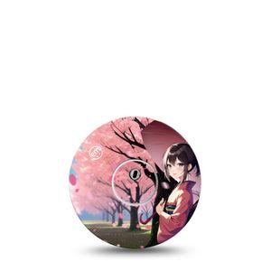 ExpressionMed Cherry Blossom Anime Libre 3 Transmitter Sticker, Single, Bright Sunny Day Themed, Libre 3 Vinyl Center Sticker, With Matching Libre 3 Tape, CGM Overlay Patch Design