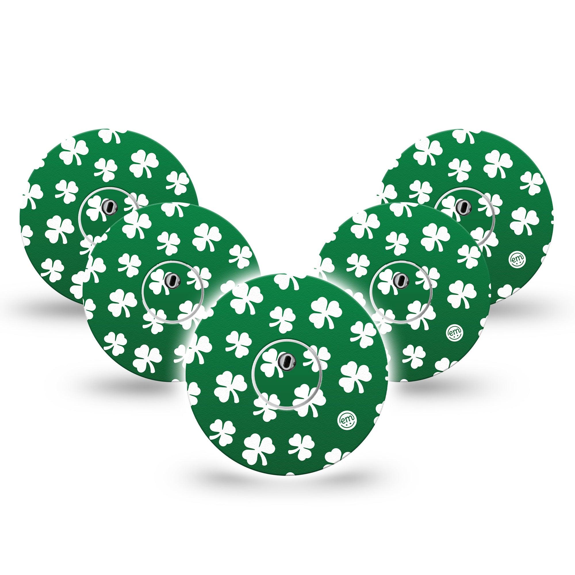 ExpressionMed Shamrock Freestyle Libre 3 and Libre 3 Plus Tape, 5-Pack Tape and 5-Pack Sticker Botanical Leaves, Adhesive Tape Continuous Glucose Monitor Design