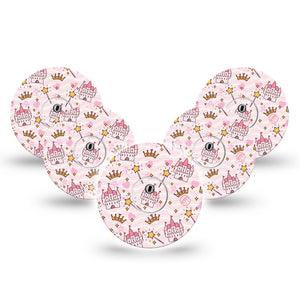 ExpressionMed Castles Freestyle Libre 3 and Libre 3 Plus Tape, 5-Pack Tape and 5-Pack Sticker Fairytale Fortress, Adhesive Tape Continuous Glucose Monitor Design