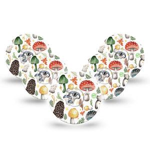 ExpressionMed Forrest Mushrooms Freestyle Libre 3 and Libre 3 Plus Tape, 5-Pack Tape and 5-Pack Sticker Magical Mushrooms, Adhesive Tape Continuous Glucose Monitor Design