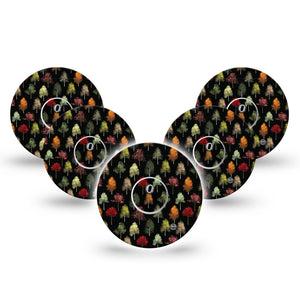 ExpressionMed Dark Forest Freestyle Libre 3 and Libre 3 Plus Tape, 5-Pack Tape and 5-Pack Sticker Multicolored Leaves, Adhesive Tape Continuous Glucose Monitor Design