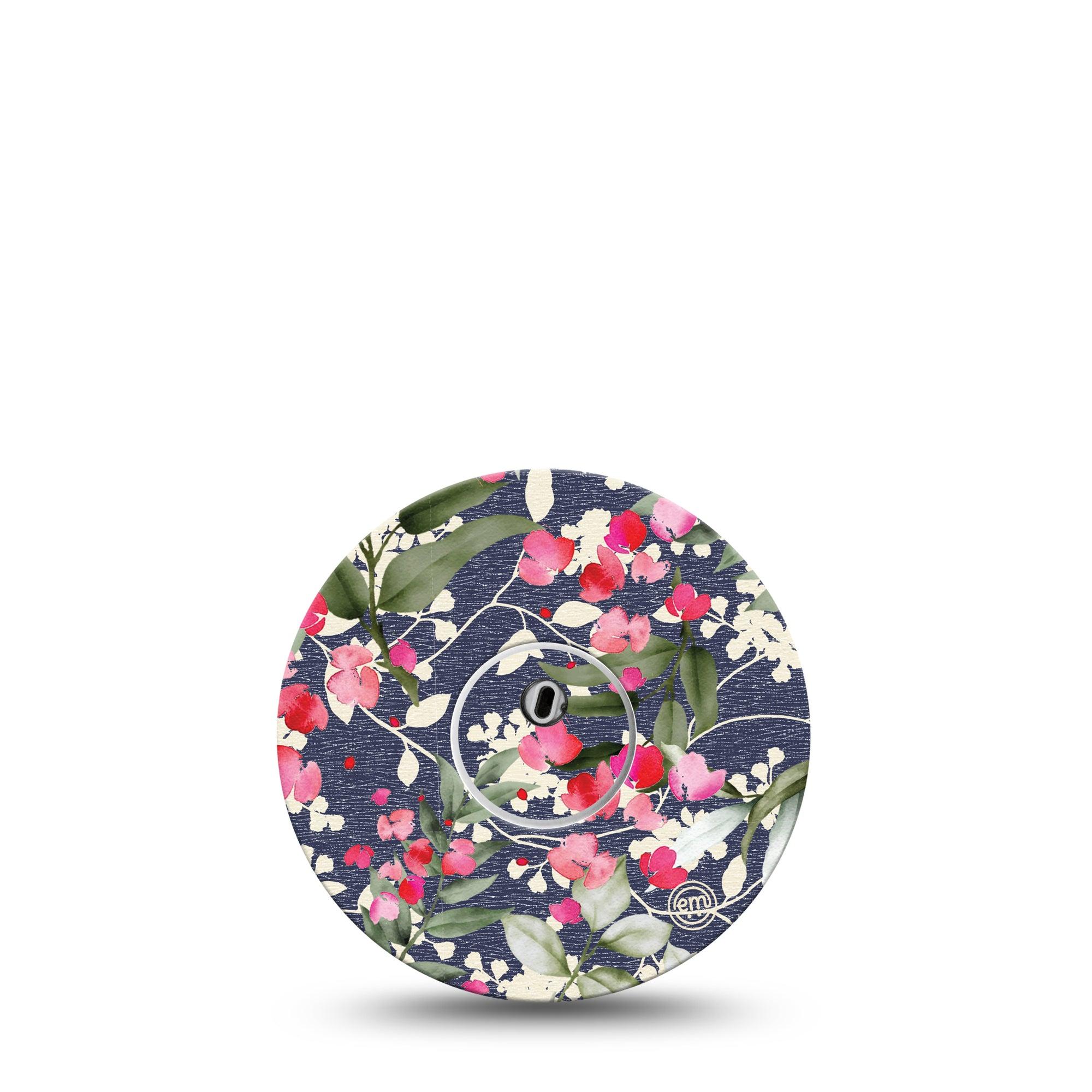 ExpressionMed Denim Flowers Freestyle Libre 3 and Libre 3 Plus Tape Single Tape and Single Sticker White Flowers Overlay Design,  Adhesive Tape Continuous Glucose Monitor Design
